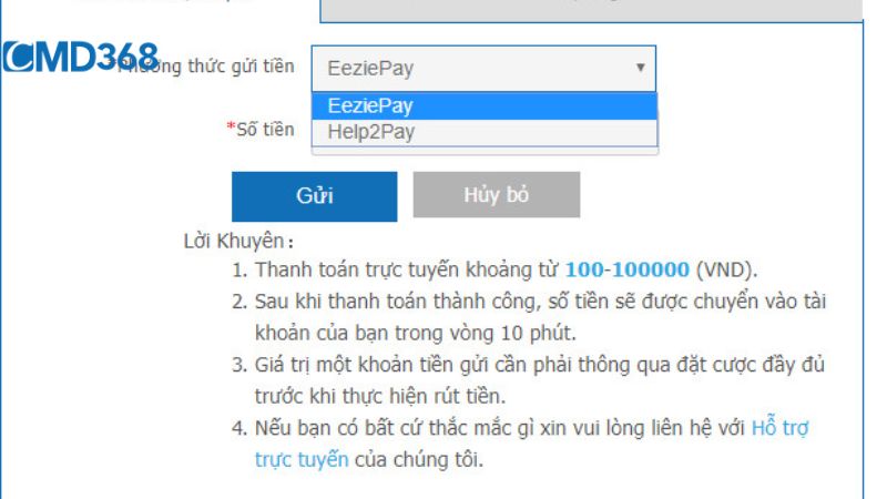 Cách nạp rút tiền tại trang CMD368 chi tiết nhất